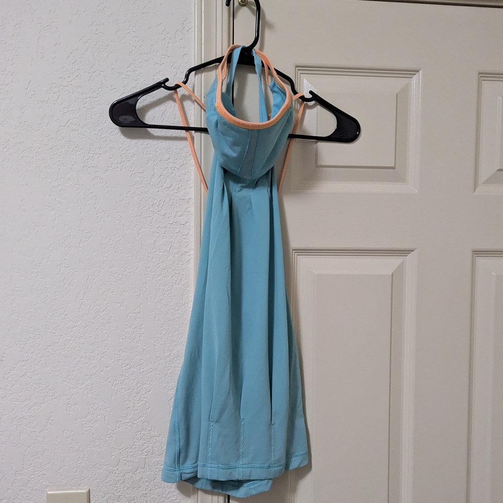 Lululemon Athletica Strapless Blue Exercise Dress with Peach Trim Size 2